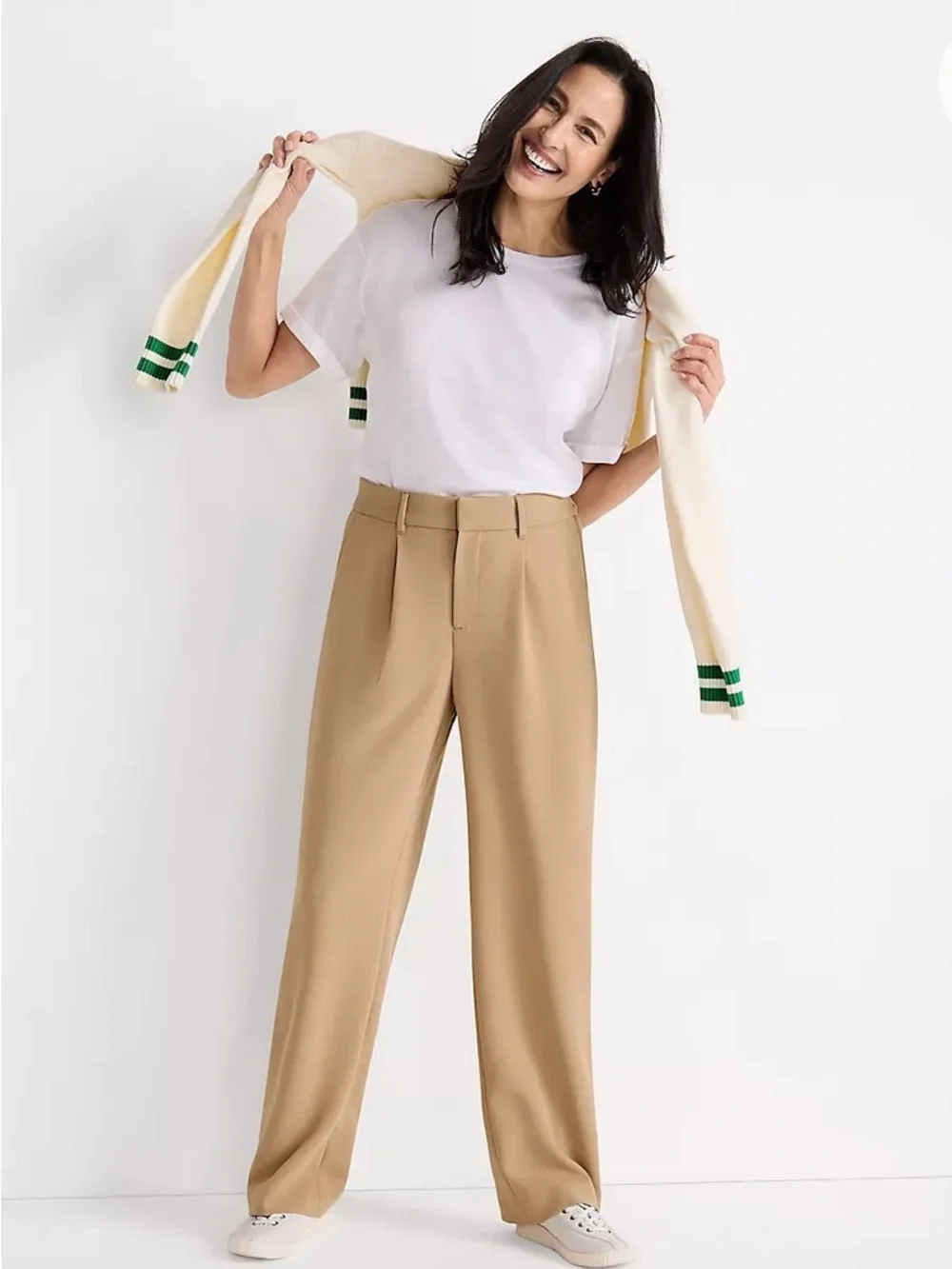 Lands End Wide-Leg High-Waist Trousers in Camel - Picture 1 of 6